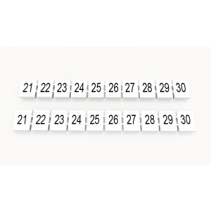 Маркировка (в кассетах) ZB8-10P-19-03Z(H), Кассета с маркировочными шильдиками, для клемм сечением 6 мм.кв., верхняя, 10 шильдиков, нанесенные символы: 21...30, с вертикальным расположением, размер шильдика: 7,45 x 10,7 мм, цвет: белый