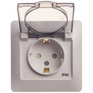 Розетка 1-м СП Glossa 16А IP44 с заземл. защ. шторки с крышкой в сборе бел. SE GSL000148