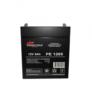 PE1205, Аккумулятор свинцово-кислотный 12V 5Ah, размер 90х70х101мм, плоская клемма 6.3мм, срок службы 6 лет