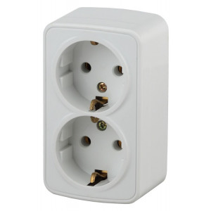 3-204-01 Розетка 2х2P+E Schuko, 16А-250В, IP20, ОУ, Polo, белый (12/240/2880) Б0036100