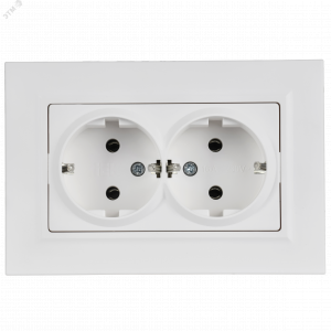 BRITE Розетка 2-местная с заземлением без защитных шторок плоская 16А в сборе РСПл12-3-БрАБ арктический белый IEK BR-R27-16-K91-F