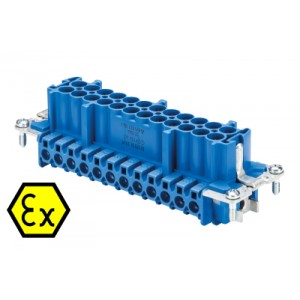 Контактная вставка 72.311.2453.9, Вилочная контактная вставка взрывозащищенного разъема REVOS Ex, Size 24, винтовая фиксация, с защитой провода, 24 полюсов + РЕ, 90 V, до 16 A, тип покрытия контактов: золото