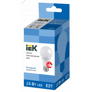 Лампа светодиодная Eco 15Вт A60 шар грушевидная 4000К нейтр. бел. E27 230В IEK LLE-A60-15-230-40-E27