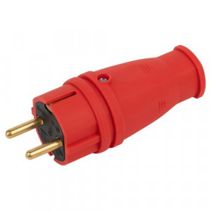 Вилка VX10-R-IP44 каучуковая c заземлением 16А IP44 прямая красная Б0055415