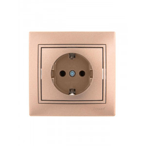 Розетка 1-м СП Mira 16А IP20 с заземл. со вставкой керамика свет. корич. перламутр. 701-3131-122