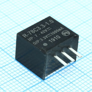 R-78C3.3-1.0, Преобразователь DC/DC, на печатную плату вход 3,3В выход 3.3В 1A 3-Pin SIP туба