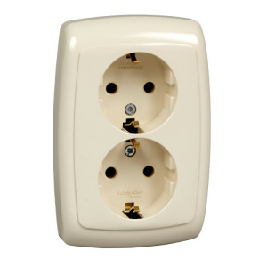 РОНДО С/У РОЗЕТКА двойная с заземлением без шторок 16А, 250В, СЛ.КОСТЬ. Россия C3(2) RS16-228-SI