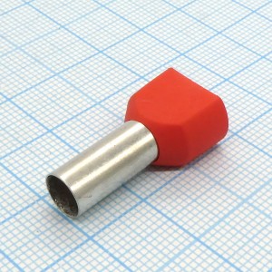 TE 10-14  Red, наконечник кабельный торцевой сдвоенный трубчатый с изоляцией, L=26.6/14мм, провод 2х10мм2