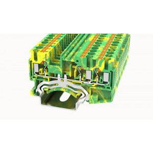 DS2.5-TW-PE-01P-1C-00Z(H), Заземляющая клемма, 3 точки подключения, тип фиксации провода: Push-in, номинальное сечение: 2.5 мм кв., ширина: 5,2 мм, цвет: желто-зеленый, тип монтажа: DIN35