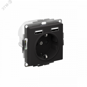 Розетка 1-м СП AtlasDesign 16А IP20 с 2-мя заряд. устройствами USB тип A+A 5В/2.4А 2х5В/1.2А механизм карбон SE ATN001030