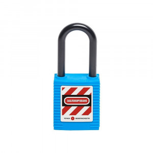 gwr001DN38BLU, Замок блокировочный с нейлоновой дужкой, дисковый цилиндр, высота дужки – 38 мм, диаметр дужки – 6.2 мм, нейлоновый корпус, размеры корпуса – 45х38х20 мм, цвет – синий, 1 шт/упак