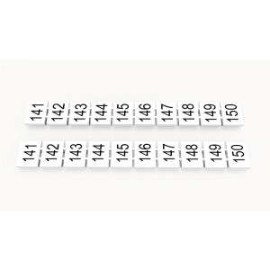 Маркировка (в кассетах) ZB8-10P-19-132Z(H), Кассета с маркировочными шильдиками, для клемм сечением 6 мм.кв., верхняя, 10 шильдиков, нанесенные символы: 141...150, с горизонтальным расположением, размер шильдика: 7,45 x 10,7 мм, цвет: белый