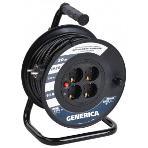 Удлинитель на катушке 4х30м 10А IP20 УК30 2P+PE 3х1 термозащита WKP10-10-04-30-G