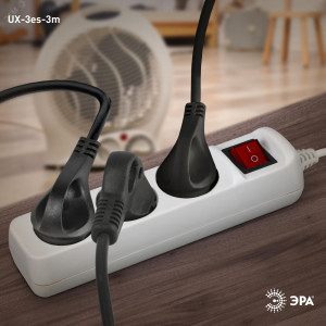 Удлинитель 3х3м с заземл. 10А IP20 UX-3es-3m ПВС 3х0.75 с выкл. Б0035751