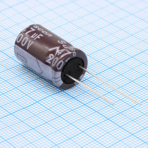 SD200M470I21TKKKS00R, Конденсатор алюминиевый электролитический 47мкФ 200В ±20% (13х21мм) радиальный 5мм 1.2Ом 730мА 2000час 105°C россыпь