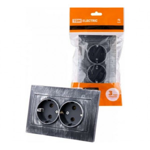 Розетка двойная 2П+З 16А 250В с защ. шт. старинное серебро "Лама" SQ1815-0654