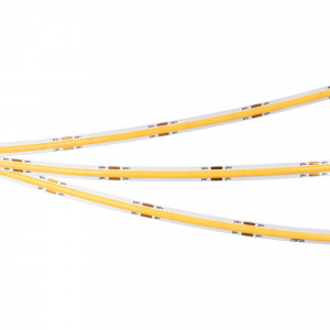 Лента COB-X320-8mm 24V Warm2700(8 W/m, IP20, CSP, 5m) 039023, Лента COB сплошной засветки без видимых светодиодов. Светодиоды CSP 320 шт/м. Цвет свечения ТЕПЛЫЙ 2700K, высокий индекс цветопередачи CRI>90, световой поток 620 лм/м, угол 175°. Мощность 8 Вт/м, питание 24 В. Размеры 5000х8х2 мм. Мин.отрезок 50 мм. Скотч