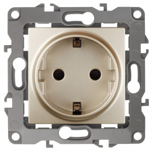 12-2102-04 Розетка 2P+E Schuko со шторками, 16A-250В, IP20, 2, шампань (10/100/2800) Б0014690