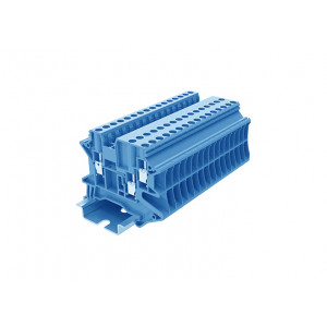 Проходная клемма TU2.5-3-BU, Проходная клемма, 3 точки подключения, тип фиксации провода: винтовой, номинальное сечение: 2,5 мм кв., 24A, 1000V, ширина: 5,2 мм, цвет: синий, тип монтажа: DIN35