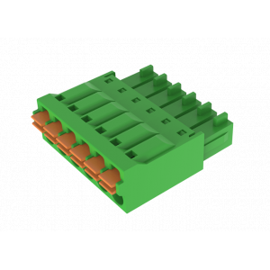Розеточный разъем на кабель MC-RF3.81H05P-0001, Розеточный разъем, прямой, на кабель, шаг: 3.81 мм, 5 полюсов, фиксация провода Push-in, исполнение: стандартное, 160V, 8A, цвет: зеленый