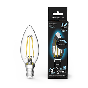 Лампа Gauss LED Filament Candle dimmable E14 5W 4100К 1/10/50 (кр.10шт) [103801205-D]