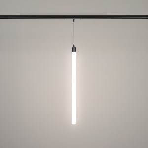 Светильник MAG-FLEX-TUBE-HANG-L500-7W Day4000 (BK, 360 deg, 48V) 034042, Светильник подвесной для магнитных треков серии FLEX. Мощность 7 Вт, св. поток 450 лм, 67 лм/Вт, дневной 4000 K, CRI>90, угол 360°, напряжение питания 48 В. Матовый белый фигурный корпус из ПВХ. Размер: диаметр 30 мм, длина 530 мм. Длина подвеса 195мм. Мо