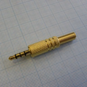 TRRS 3.5 (mini jack) штекер металл gold, Стерео аудио штекер 4конт 3.5 мм металлический кожух