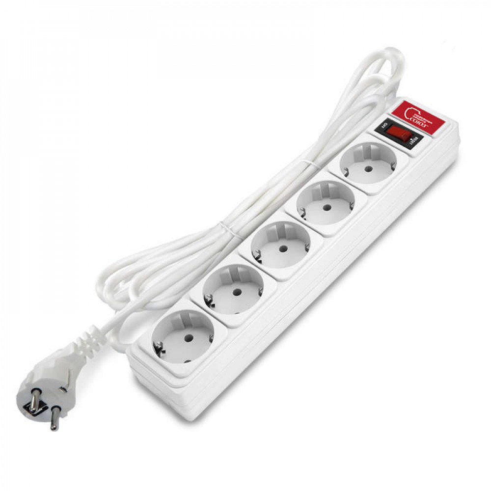 Изображение товара Удлинитель с сетевым фильтром 5х3м 10А IP21 ПВС 3х0.75 белый