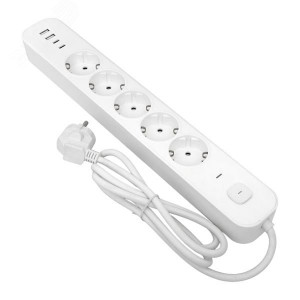 Удлинитель LUX 5 гнезд 2USB 2,4А+2type-C 1,5 метра 1,5мм2 EKF