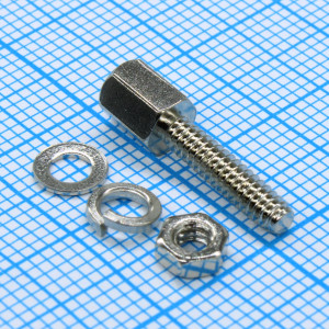 DS1045-01-1780-0580-4A, Комплект крепежа для D-SUB: винт шестигранный L=17.8мм, гайка, шайба, шайба-гровер / 1set