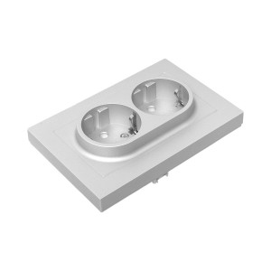 Механизм розетки двойной, 16А, с заземлением, со шторками, с рамкой, алюминий Эпика EKF UP1-SOA-211