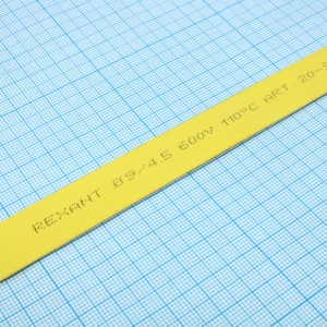 Трубка термоусадочная ТУТ нг 9,0/4,5 желтая, термоусаживаемая трубка в метровой нарезке, не поддерживает горение