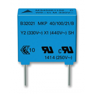 B32023A3334M000, Конденсатор пленочный помехоподавляющий Y2 0.33мкФ 300В переменного тока ±20% (26.5 X 14.5 X 29.5мм) радиальные выводы 22.5мм 110°C автомобильного применения россыпь