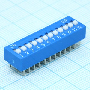 L-KLS7-DST-12-B-00, DIP-переключатель 12 групп синий монтаж в отверстие шаг 2.54мм 0.025A 24В с выступающим движком