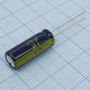 EEUFC1E471L, Конденсатор радиальный алюминиевый 25В 470мкФ (10*16mm) 1.05A 3000часов 105°C