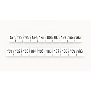 Маркировка (в кассетах) ZB8-10P-19-24Z(H), Кассета с маркировочными шильдиками, для клемм сечением 6 мм.кв., верхняя, 10 шильдиков, нанесенные символы: 181...190, с вертикальным расположением, размер шильдика: 7,45 x 10,7 мм, цвет: белый