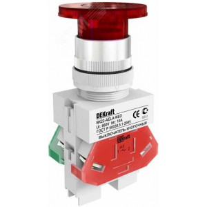 Dekraft Выключатель кноп. грибок AELA D22 КРАСНЫЙ неон 220В ВК-22