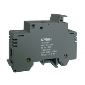 Барьерная клемма UTD-32RDX24, Предохранительная барьерная клемма, тип предохранителя: 10x38, LED 24V, тип фиксации провода: винтовой, номинальное сечение: 10 мм кв., до 32A, 1000V, ширина: 17,5 мм, цвет: черный, тип монтажа: DIN35
