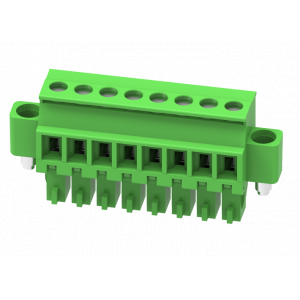 Розеточный разъем на кабель MC-RE3.81V24C-K-0001, Розеточный разъем, угловой, на кабель, шаг: 3.81 мм, 24 полюса, фиксация провода винтовая, исполнение: с монтажными фланцами, 160V, 8A, цвет: зеленый