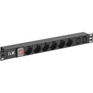 PDU 6 розеток нем. ст. + 2 С13 LED 1U вх. С14 алюмин. PH12-6D2C133