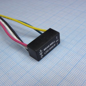 LDD-500LW, DC/DC LED понижающий, вход 6…36В, выход 2…32В/0.5А, КПД до 95%, вход On/Off/DIMM, 31.8x20.3x12.2мм, проводные выводы, -40…85°C, пластик
