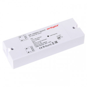 Контроллер-выключатель SR-1009AC-SWITCH (230V, 1.2A) 020935, Выключатель с RF управлением (пульт поставляется отдельно) для включения/выключения любых видов нагрузки 230 VAC. Мощность активной нагрузки (лампы накаливания) макс. 288 Вт. Полная мощность для электронной нагрузки (диммеры) макс. 72 VA. 230В