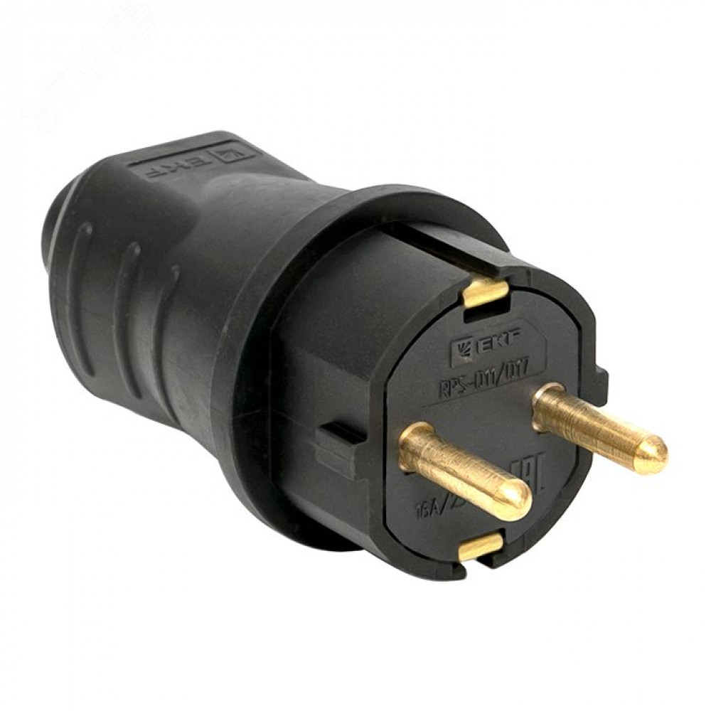 Изображение товара Вилка прямая 16А 2P+PE IP44 каучук черная RPS-011-16-230-44