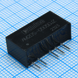 AM2DS-0505DJZ, DC/DC, 2Вт, вход 4.5…5.5В, выход ±5В/±0.02…0.2А, изоляция 1000В DC, КПД 84%, максимальная емкостная нагрузка не более ±1200мкФ, SIP7, 19.65x7.05x10.16мм, -40…105°C, пластик