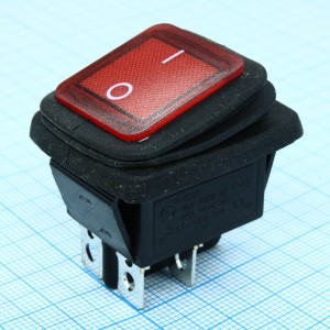 RWB-507 красный, Выключатель клавишный с подсветкой и влагозащитой IP54 ON-OFF (4c) 15А 250В