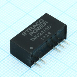 TMV 2415D, Преобразователь DC-DC на печатную плату вход 24В двуполярный выход 15В/-15В 0.03A/-0.03A 1Вт 5-Pin SIP