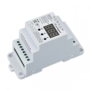 Декодер SMART-K36-DMX (12-24V, 4x5A, DIN) 028409, Декодер DMX512 для трансляции DMX512 сигнала ШИМ(PWM) устройствам. Питание 12-24VDC. 4 канала, ток нагрузки 4x5A, мощность нагрузки 240-480W. Входной сигнал DMX512, выходной сигнал ШИМ(PWM). Цифровой дисплей на корпусе, адрес устанавливается с помощью кно