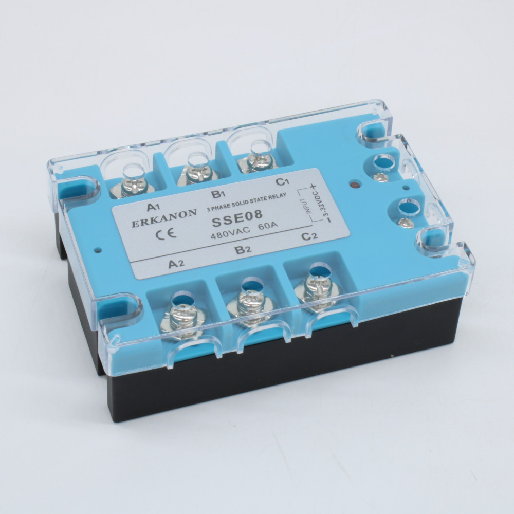 Изображение товара Твердотельное реле SSE08 трехфазное 60A 4-480VAC 3-32VDC ERKANON