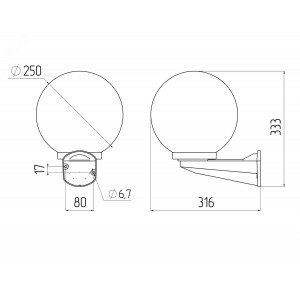 НБУ 01-60-251 Светильник садово-парковый шар опал с настенным крепежом D250mm Е27 (1/30) Б0048075