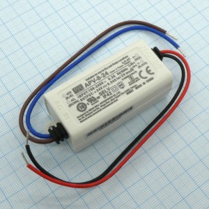APV-8-24, AC-DC, 8Вт, вход 90…264В AC, выход 24В/0.34А, изоляция 3750В AC, в кожухе 60х30х23.5мм, -30…+70°С